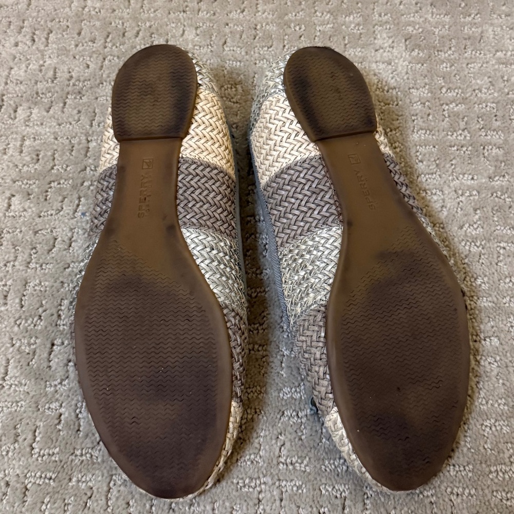 Sperry Woven Ballet Flats (Size 10) Tan Gray Raffia Straw Colorblock - Picture 7 of 10